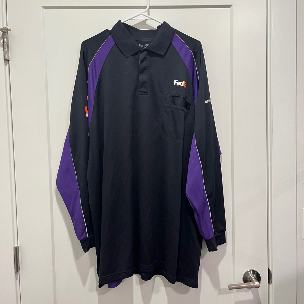FedEx Stan Herman Long Sleeve Polo Shirt Mens 3XL Black Purple Uniform Delivery